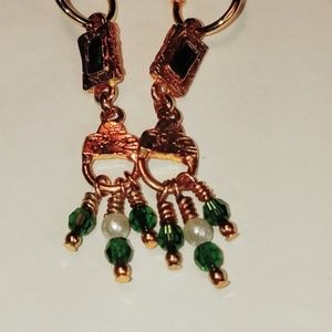 Earrings   Faux Gold with Green gems